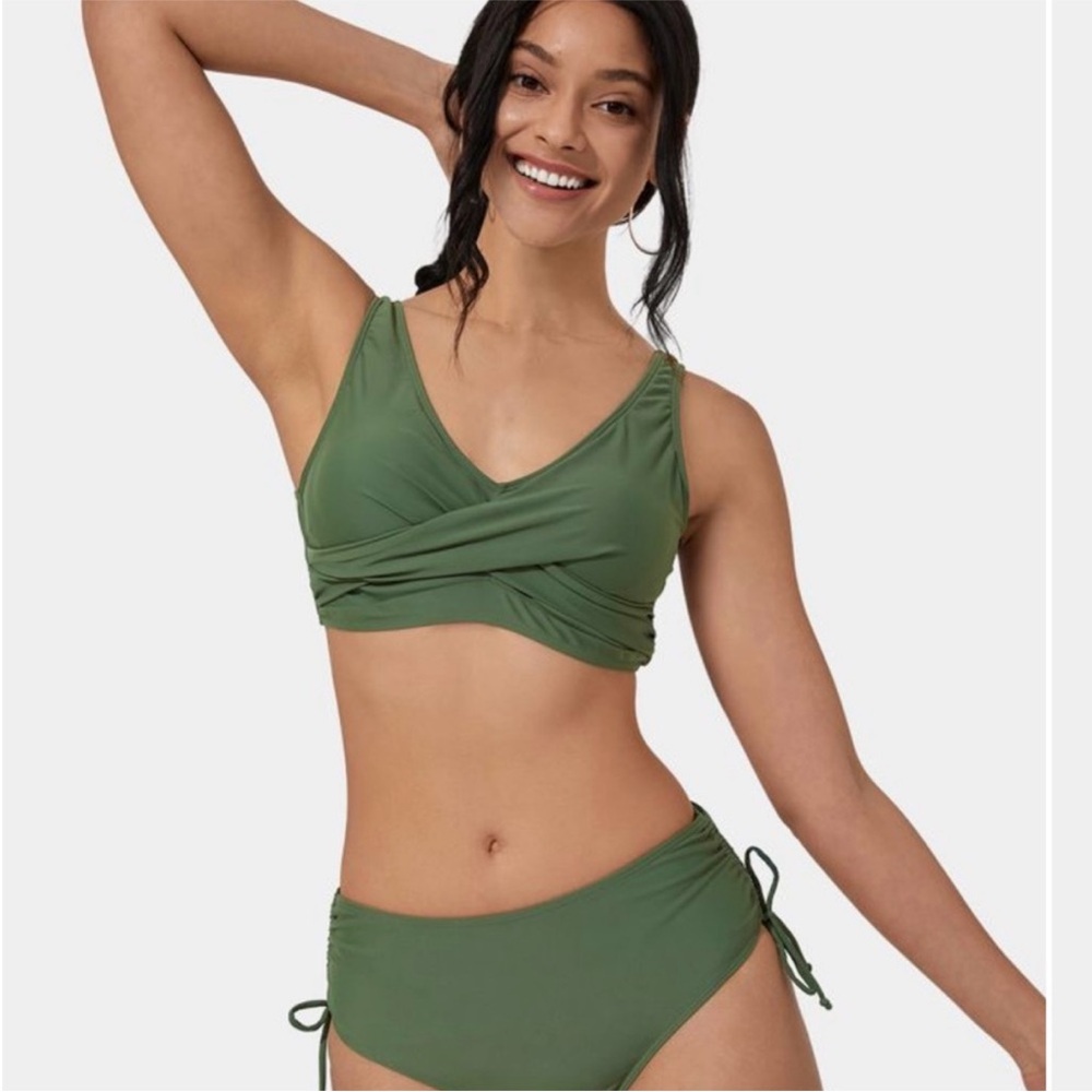 NWT Halara Olive Green Twist-Front Bikini Top with Tie-Side Bottoms - Picture 3 of 10